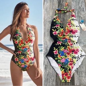 NWT Johnny Was Spring Halter One Piece Swimsuit